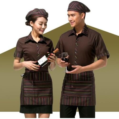 New Arrival Shirt+apron Restaurant Waiter Uniform Hotel Food Service Work Wear Fast Food Waitress Uniform Cafe Chef Uniform 90