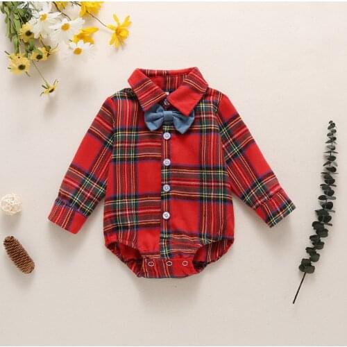 Pudcoco Newborn Baby Clothes Toddlers Lapel Plaid Button Long Sleeve Romper Blue Bow Tie Outfit Baby Romper Clothes