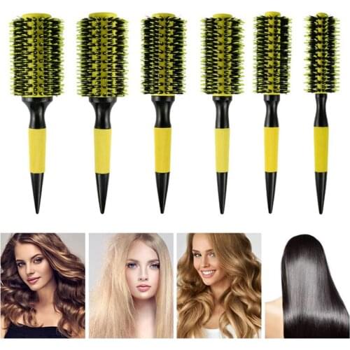 6 Sizes Curly Hair Comb Natural Boar Bristle Rolling Brush Round Barrel Blowing Curling DIY Hairdressing Styling Tool