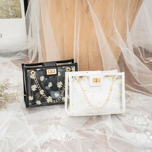 Luxury Brand Handbags Fashionable Purses Transparent Daisy Pattern Shoulder Bag Chain Strap Color Block Sachels Composite Tote