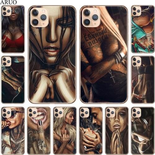 Sleeve Tattoo Sexy Girl Soft TPU Silicone Phone Case For iPhone 12 11 Pro XS Max 7 8 6s Plus 12mini SE2020 X XR 5s Fashion Cover