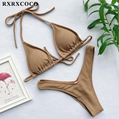 RXRXCOCO Bikini 2020 Solid Swimsuit Sexy Micro Bikinis Set Swimming Bathing Suit Beachwear Brazilian High Cut Swimwear Women