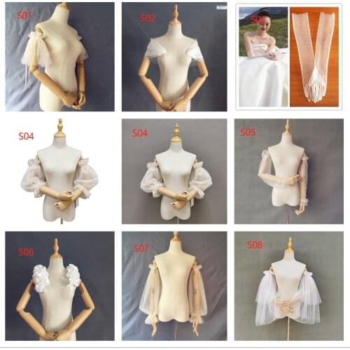 Detachable sleeve tulle off shoulder straps bridal dress tulle straps