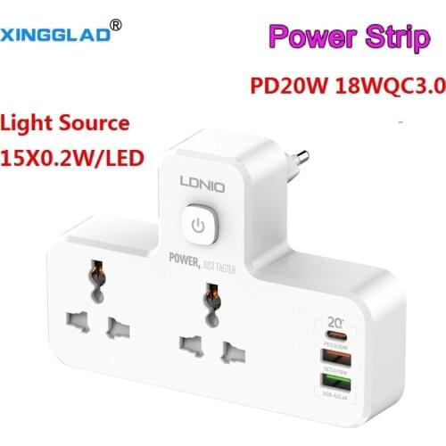 EU/UK Plug Power Strip Socket PD20W Adapter USB QC3.0 Quick Charge Universal Port Extension Cord Surge Protector For Home Office
