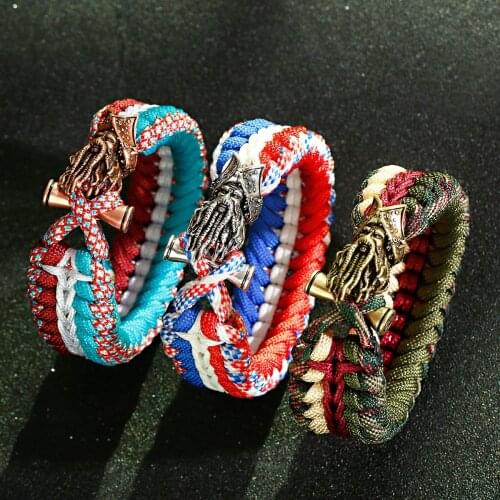 Nordic Outdoor Pirate Helmet Lanyard Bracelets Men Antique Vikings Accessories Survival Paracord Bangles Homme Handmade