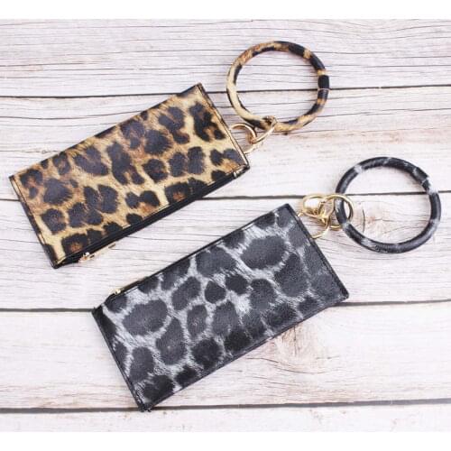 ZWPON Vegan Leather Leopard Phone Bag Tassel O Circle Keychain 2020 Fashion Women Everyday Key Chain Accessories Wholesale