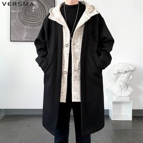 VERSMA Japanese Oversize Male Long Black Trench Coat Masculino Spring Fake Two Piece Vintage Waterproof Windbreaker Dropshipping