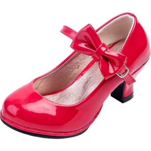 JGSHOWKITO Girls Shoes High-heeled Shoes For Kids Medium Big Kids Shoes Fashion Princess Party Wedding PU Patent Leather Bow Tie