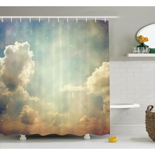 Vintage Shower Curtain Magical Sky Looks Like Dream Space with Sun Rays Celestial Miracle Atmosphere Bathroom Accessories