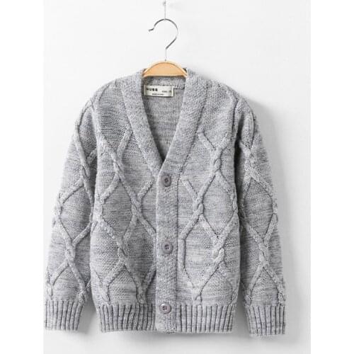 Boys' Knitted cardigan sweater childrens cotton jacquard V-neck solid color coat