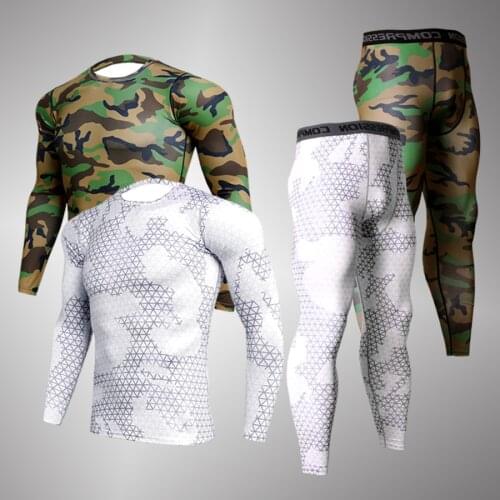 High Quality Gym Clothes Men Running Tights Compression Shirt Jogging Camouflage 2 Piece Male Tracksuit Indoor Yoga Sets