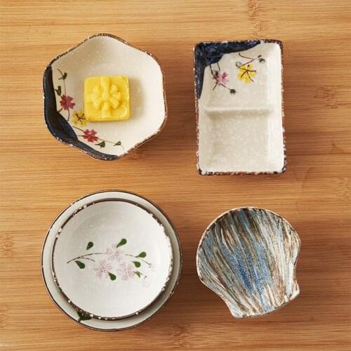Plant Flower Japanese Small Saucer Home Ceramic Plate round Small Plate Dish Saucer Dish Sauce Dish Seasoning Dish Sauce Dish