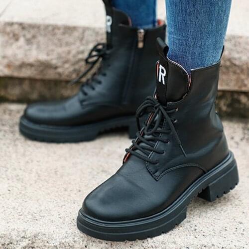 Women Ankle Boots Lace Up PU Leather Solid Ladies Short Boots Concise Woman Boot Leisure Female Spring&Autumn Shoes Fashion New