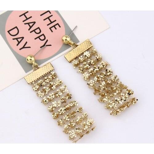 2018 New Tassel Dangle Long Earrings Statement Jewelry Exaggerated Mesh Gold Silver Sequins Long Drop Earring For Women
