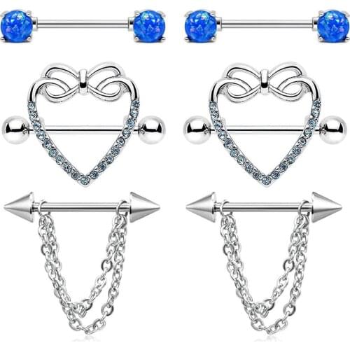 14G Nipple Rings Shields Piercing Barbells Kit Stainless Steel Nipplerings for Men Women Rose Gold