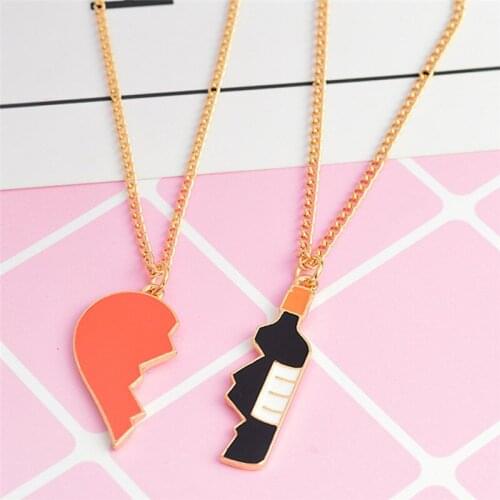2Pcs/set Best Friends Lovers Half Heart Wine Bottle Pendant Necklaces Bff Friendship Creative Jewelry Christmas Gift
