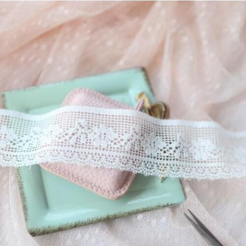 4 Meters 3.5cm Width Hot Sale Off-white Delicate Embroidered French Flower Tulle Elastic Lace Ttrim Fabric For Wedding Decor