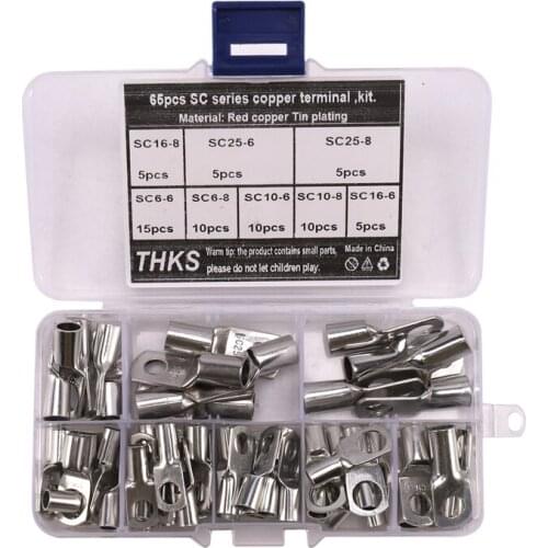 65Pcs Heavy Duty Wire Lugs Tinned Copper Battery Cable Ends Tubular Ring Terminal Connectors With Sight Hole