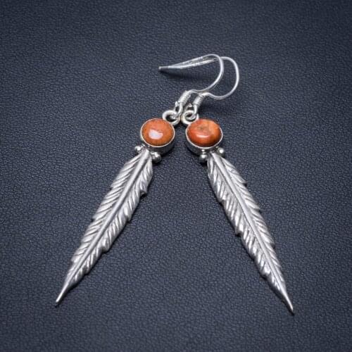 Natural Variscite Punk Style 925 Sterling Silver Earrings 2 1/4" S1259