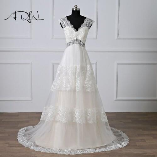 ADLN Gorgeous Lace Wedding Dresses 2019 V-neck Illusion Bodice Sexy Bridal Gown White/Ivory/Light Champagne Robe de Mariage