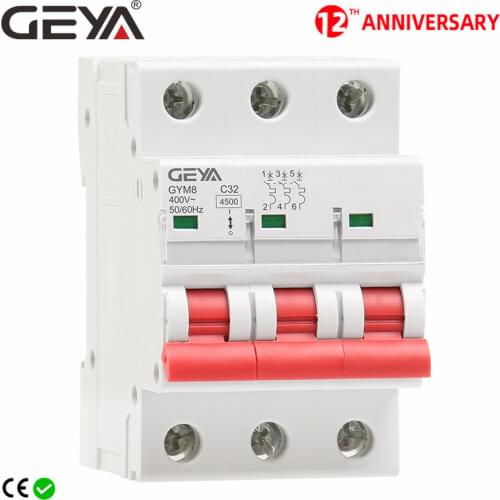 GEYA GYM8 3P Din Rail MCB 6A 10A 16A 20A 25A 32A 40A 50A 63A 220V Mini Circuit Breaker C Curve with CE CB SEMKO Certificate