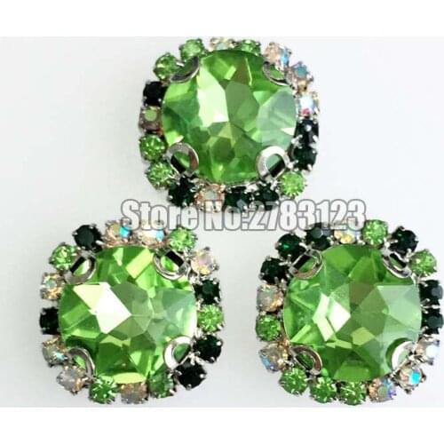 Free shipping 12mm Green AB chain+Green rhinestones Crystal Glass sew on stones with holes for diy SBK010