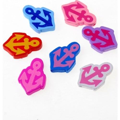 Free Shipping 20pcs Hot New Random Mixed Multicolor Cute Anchor Rudder Wood Beads Jewelry Fashion DIY Craft