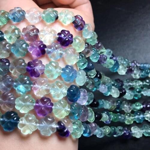 AAA LOOSE BEADS GREEN FLUORITE carved leaf 12/14mm Wholesale for DIY jewelry necklace 36cm