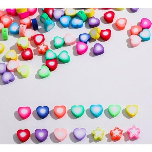 40pcs/lot Mixed Color Heart Star Shaped Bead Polymer Clay Spacer Beads DIY Bracelet Necklace For Jewelry Making Accessories