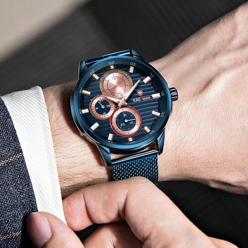 Kademan Mens Fashion Multi-function Large Dial Timing Movement Waterproof Net With Watch Quartz Watch Japanese Machine Core
