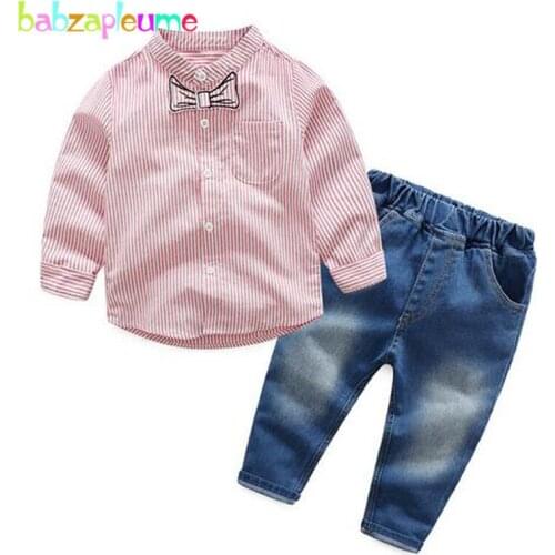 Babzapleume spring autumn baby boys suits boutique kids clothing sets casual fashion stripe shirt+jeans children clothes BC1239