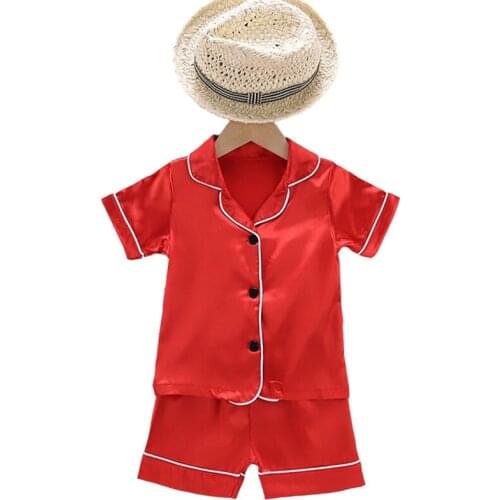 Childrens Pajamas Sets Ice Silk Kids Baby Boys Girls Clothing Sets Homewear Short Sleeve Blouse Tops+Shorts Sleepwears 2pcs