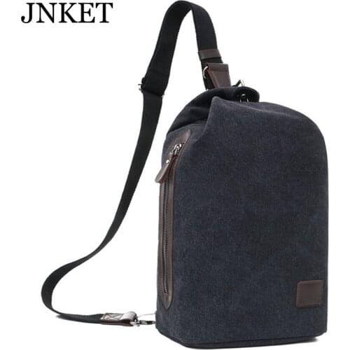 JNKET New Men Fashion Canvas Sports Chest Bag Large Capacity Travel Shoulder Bag Casual Crossbody Bags Sling Bag