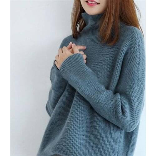 Turtleneck Cashmere Sweater Female Thickening Sweater Pullovers Fashion Brief Casual Loose Sweater