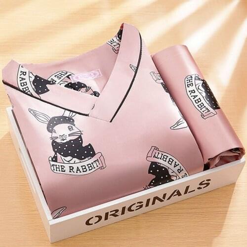 Two-Piece Home Service Night Wear Women Set Pijama Summer Short-Sleeved Pajamas Women Ice Silk Thin Section Simulation Silk