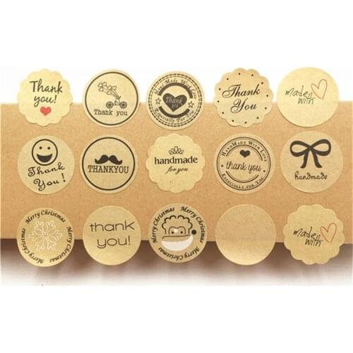 Round Brown and Flowers Shaped Stickers Various Style Hand Made for Jewelry Package Boxes Cases Bags Sealing Stickers 500Pcs/Lot