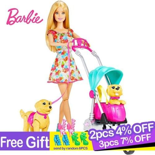 Barbie Doll with Pets Accessories Toys Cute Dog Set Pup Collection Original Barbie CNB21 Dolls Toys for Girls Play Set House Toy