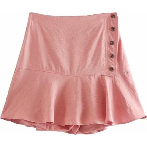 Summer Womens Fashion Single-breasted Solid Color Short Skirt