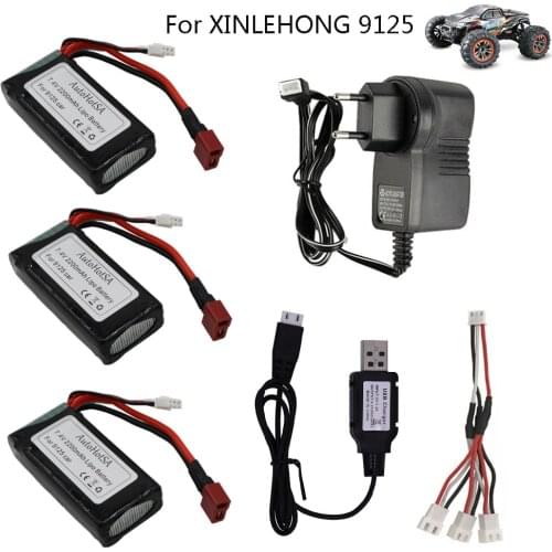 7.4V 2200mah Lipo Battery with Charger For XINLEHONG 9125 Remote Control Car Spare Parts XHL 9125 battery Accessory 7.4V battery