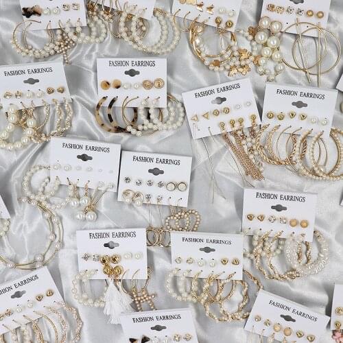 Fashion Pearl Hoop Earrings Set For Women Geometirc Oversize Gold Metal Circle Hoop Earrings Brincos 2021 Trend Jewelry Gift