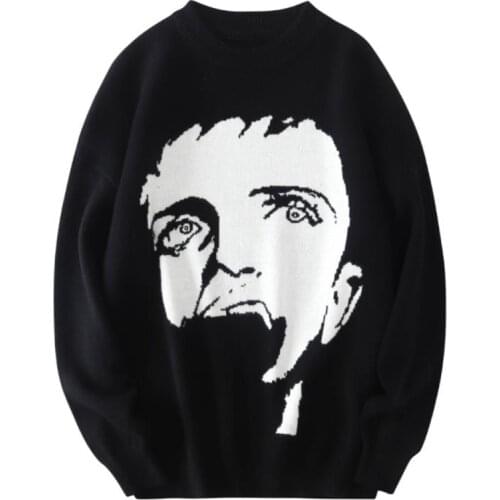 Mens Casual Streetwear Harajuku Sweater Cartoon pattern solid color Knitted Sweater 2021 Autumn Pullover man