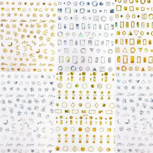 Metallic nail art sticker rivets circles square moon heart star decoration for manicure self adhesive slider nail decals YJ012