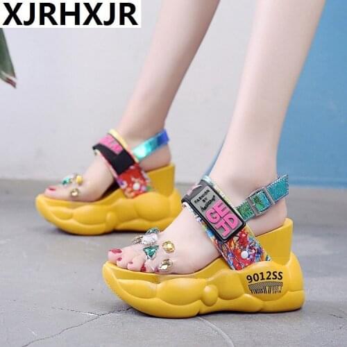 New Summer Candy Color Water Drill Button Soft Sole Super 11cm High Heel Skid-proof Leisure Fashion Sadies Sandals Women Shoes