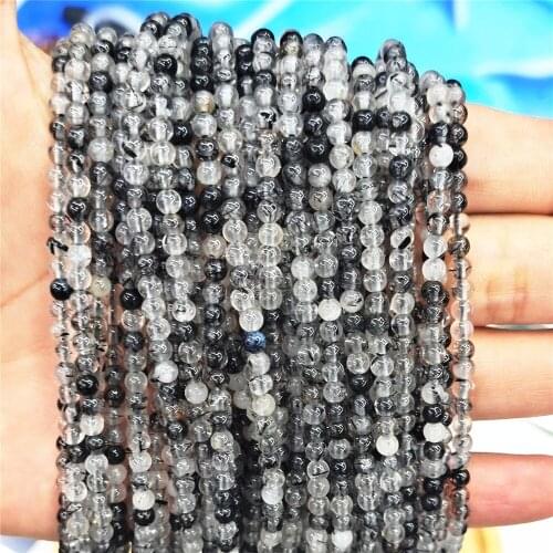 Wholesale 710pcs Natural Stone Beads Transparent 3mm Black Hair Crystal Stone Loose Beads for Bracelet Making