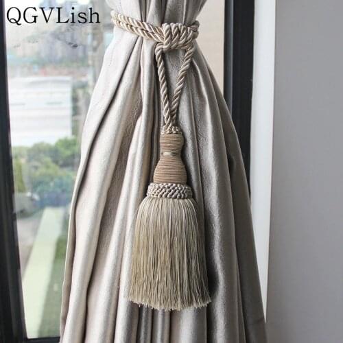 QGVLish 2Pcs Curtain Tiebacks Tassel Fringe Ropes Hanging Belt Brush Curtain Buckles Clasp Clips Curtain Accessories Tie Backs