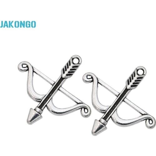 Antique Silver Plated Bow and Arrow Charms Pendants for Jewelry Making DIY Handmade Craft 25x26mm