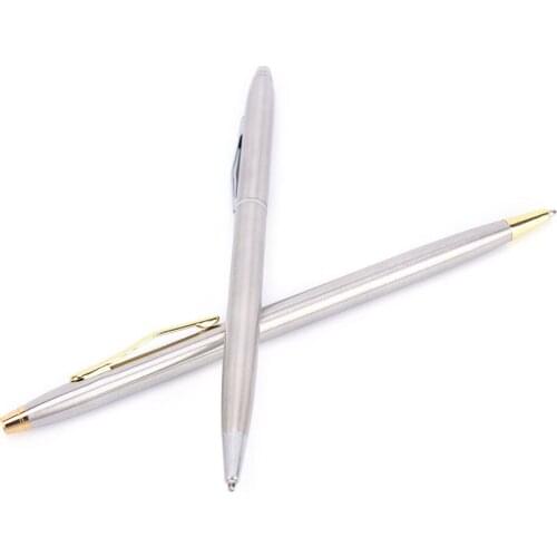 1 Pieces / Batch Ballpoint Pen Stainless Steel Rods Rotating Metal Ballpoint Pen Business All-steel Gold Folder Gift Stationery