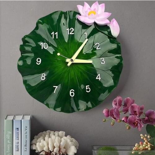 Modern Creative Lotus Leaf 3D Stereo Wall Hanging Resin Clock Livingroom Hotel Silent Wall Clocks Home Mural Crafts Decoration