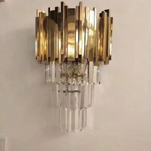 LED Postmodern Stainless Steel Crystal Golden Designer LED Wall lamp Wall Light wall lamp For Bedroom Corridor