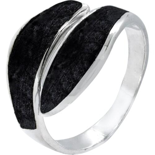 DARK DIAMOND®-Ring waves of authentic volcanic Lava and 925 sterling silver. Handmade in Spain. Adjustable